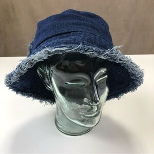 Denim raw edge adjustable sun bucket hat